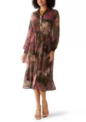 Floral Chiffon Shirt Dress by Robbie Bee