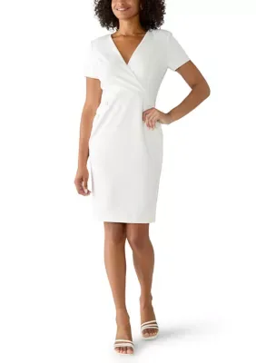 Short Sleeve V-Neck Scuba Dress by Calvin Klein