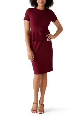 Short Sleeve Peplum Scuba Dress