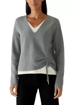 Layered Cinched V-Neck Sweater by Nicole Miller