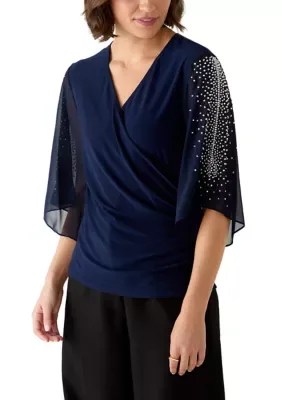 V-Neck Surplice Beaded Top by Chaus