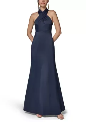 Cross Front Halter Neck Mikado Gown by Donna Karan New York