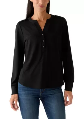 Long Sleeve 1/4 Button Top by Rio & Rian