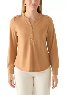 Long Sleeve 1/4 Button Top by Rio & Rian