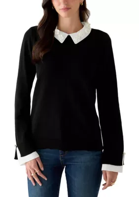 Embellished Color Pullover Sweater by CeCe