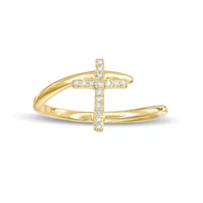 Round Diamond 10K Yellow Gold Cross Bypass Ring by Belk & Co