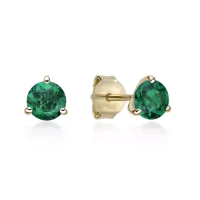Lab Created Round Gemstone Martini Stud Earrings in 10K Yellow Gold by Gemminded