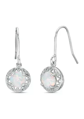 Round Gemstone Halo Drop Earrings in Sterling Silver by Gemminded