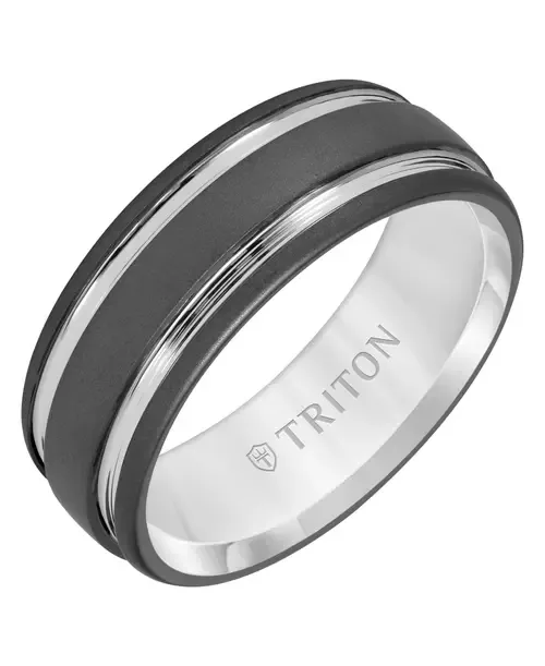 8MM Tungsten Carbide Ring with Raised Groove Design and Sandblast Finish by Triton