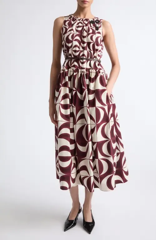 Abstract Geo Print Belted Cotton Midi Dress by Max Mara