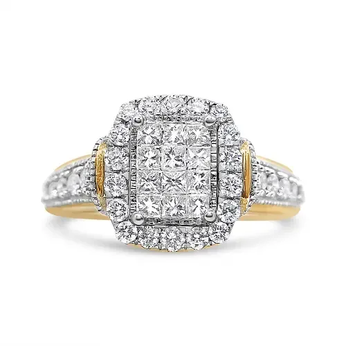 14K Yellow and White Gold 1.00 Cttw Diamond Cluster Ring by Haus of Brilliance