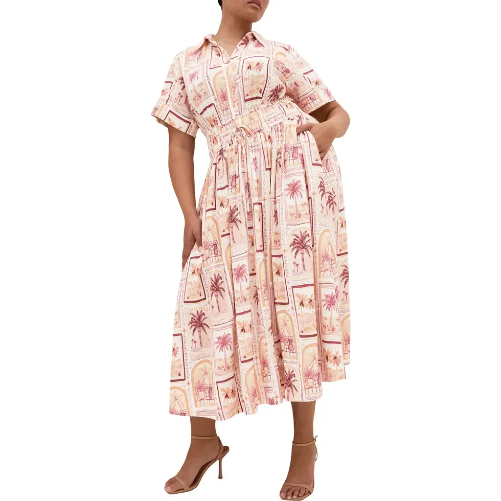 Lana Postcard Print Maxi Shirtdress by City Chic