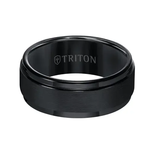 9MM Tungsten Carbide Ring with Brushed Finish and Step Edge by Triton
