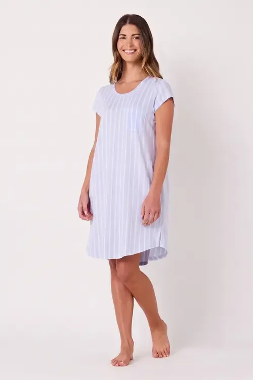 Striped Pima Knit Short-Sleeved Sleep Shirt by The Cat's Pajamas