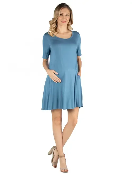 Maternity Soft Flare T-Shirt Dress with Pocket Detail by 24seven Comfort Apparel