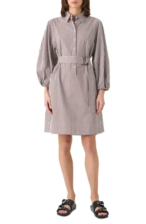 Belted Kodak Stripe Cotton Poplin Shirtdress by Akris punto