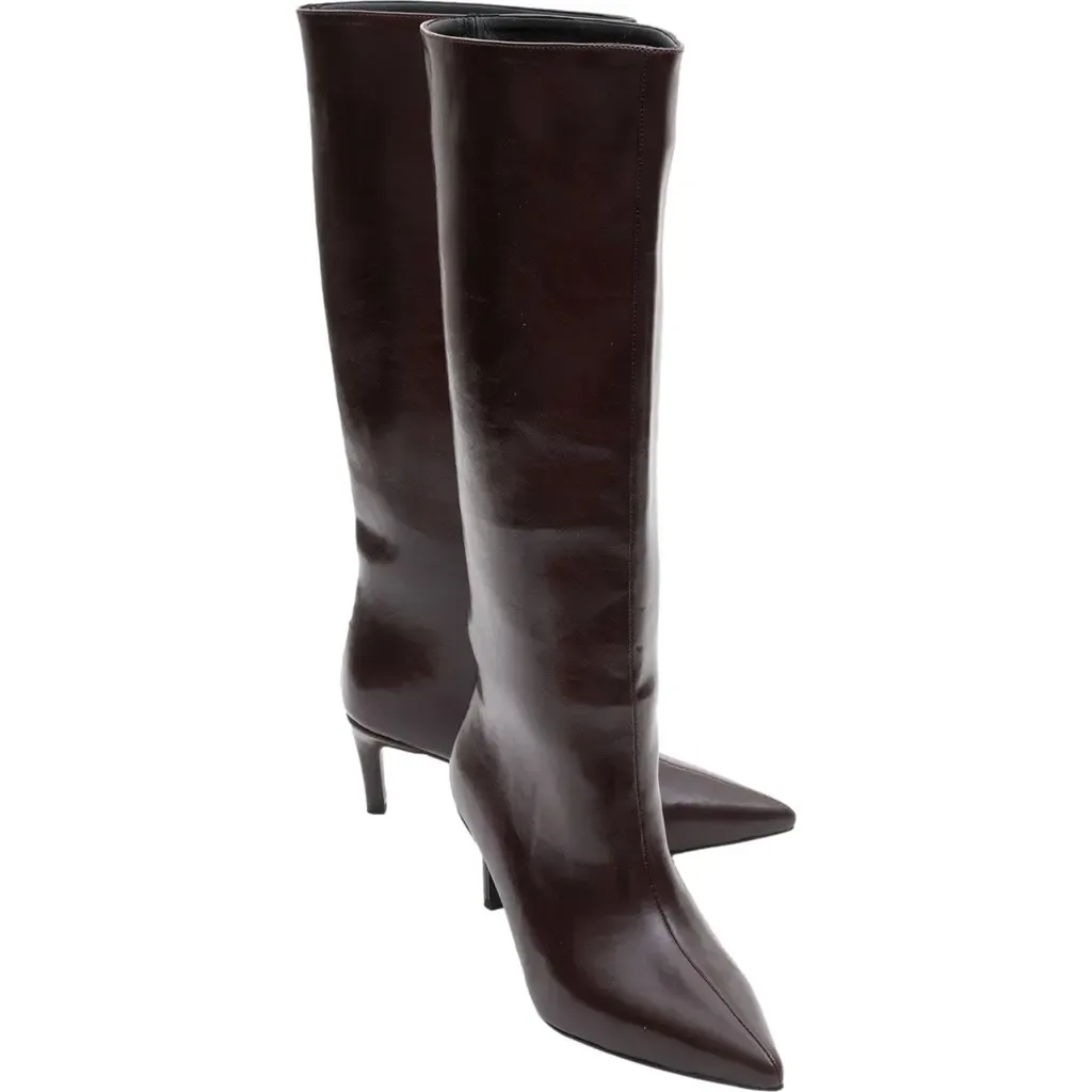 Cassandra High Heel Boot in Burgundy Faux Leather by Prologue Shoes
