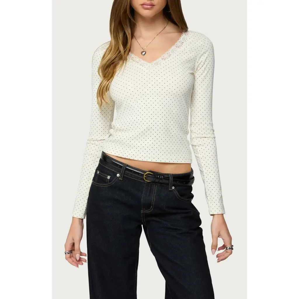 Morah Lace Dot Top by EDIKTED