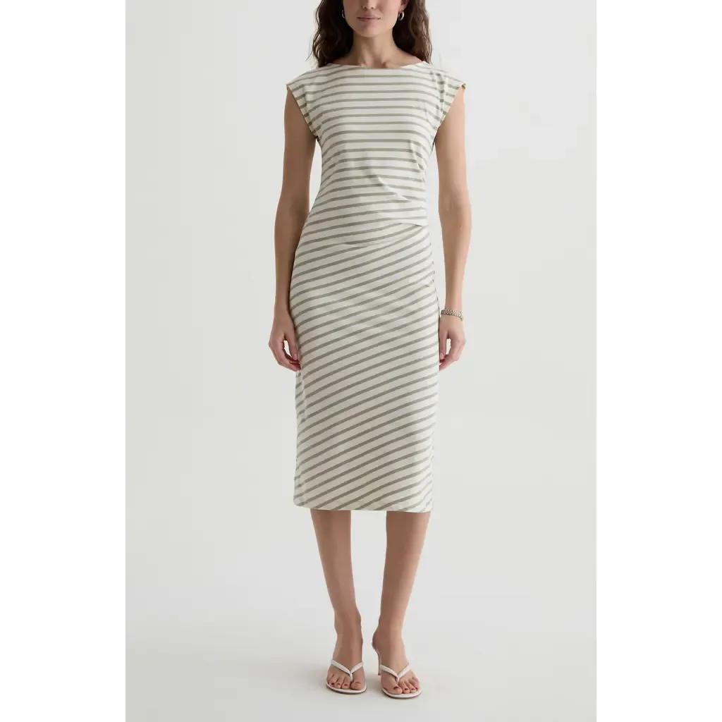 Aja Ruched Stripe T-Shirt Midi Dress by AG