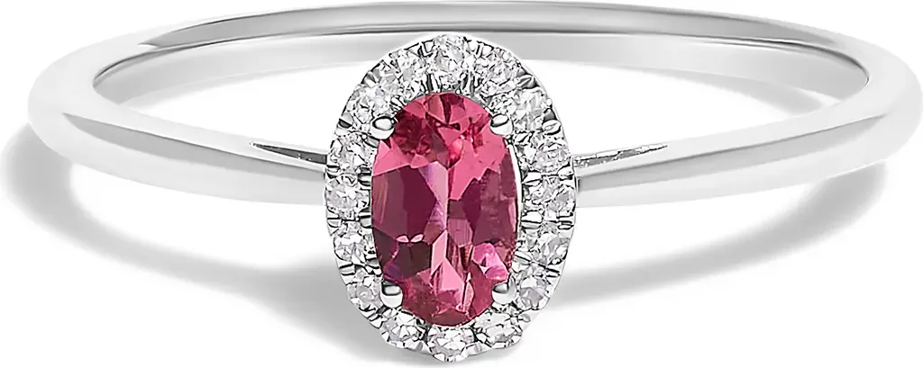 10K White Gold Oval and Diamond Accent Halo Birthstone Ring in Pink Tourmaline by Haus of Brilliance