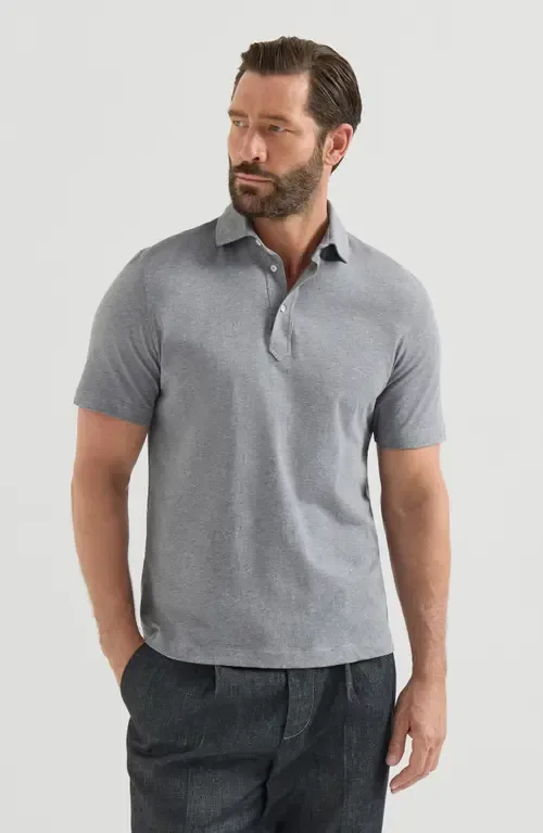 Cotton Jersey Polo with Shirt-Style Collar by Brunello Cucinelli