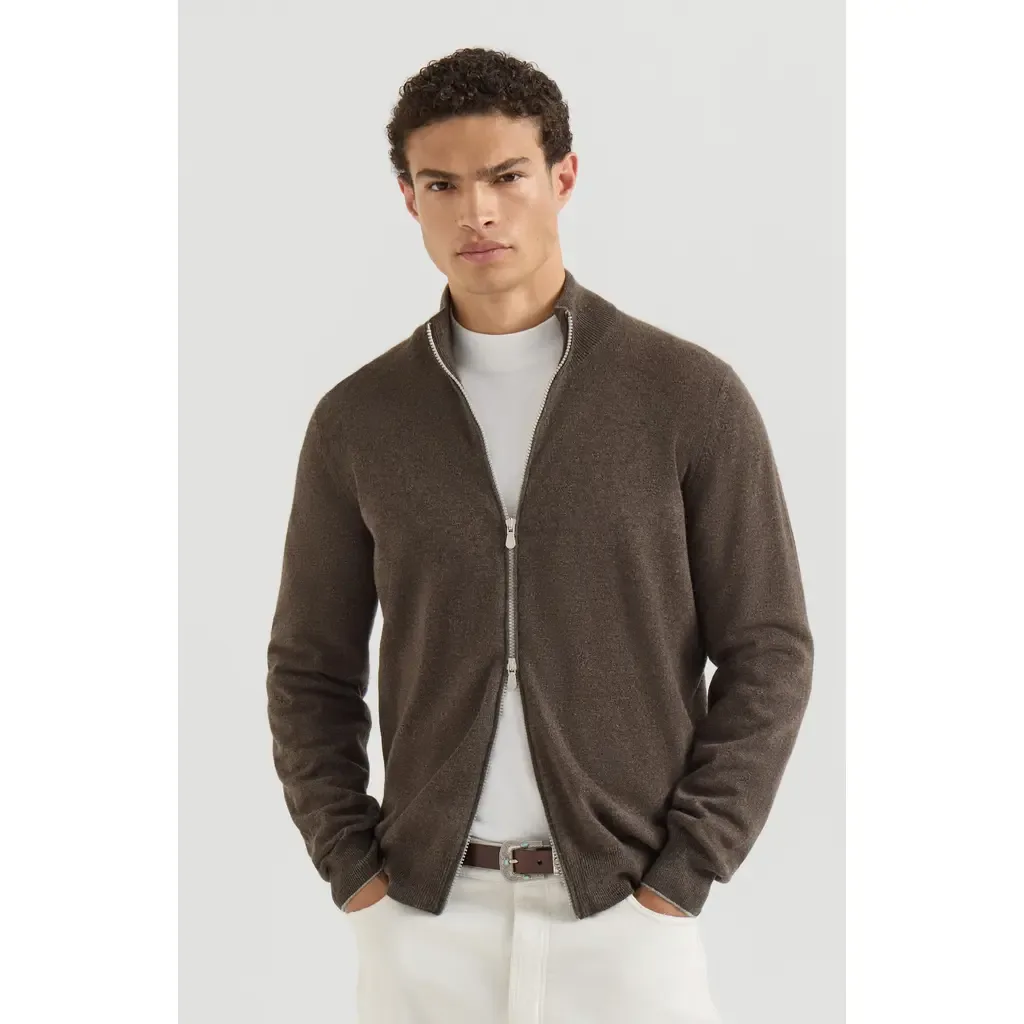Cashmere High-Neck Cardigan with Zipper by Brunello Cucinelli