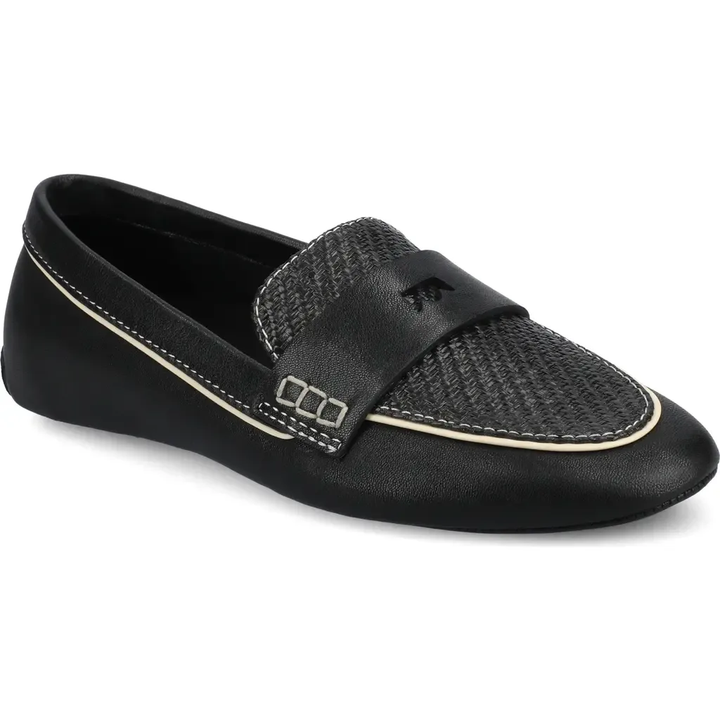 The Vesper Driver Loafers in Black Leather Raffia by Birdies