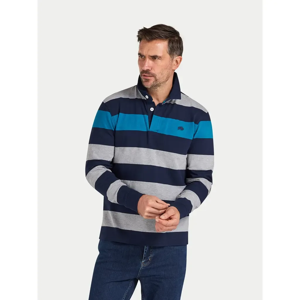 Long Sleeve Contrast Stripe Rugby Shirt by Raging Bull