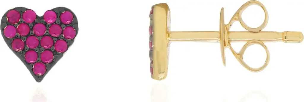 Ruby and Black Rhodium Heart Stud Earrings by The Lovery Fine Jewelry