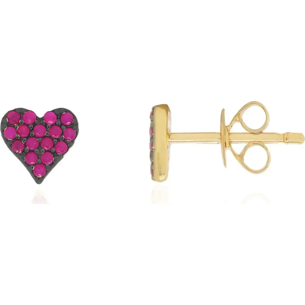 Ruby and Black Rhodium Heart Stud Earrings by The Lovery Fine Jewelry