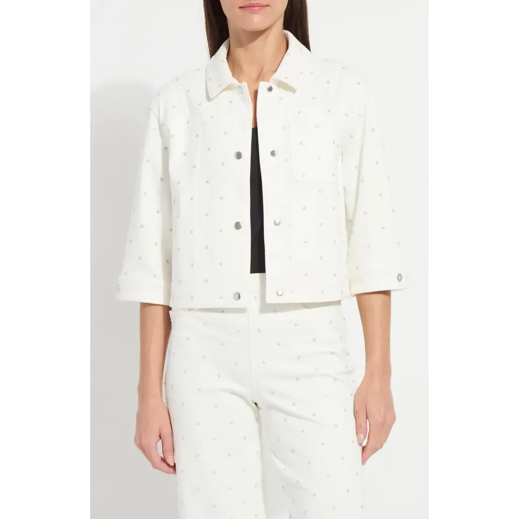 Audrey Embellished Crop Denim Jacket by Lysse