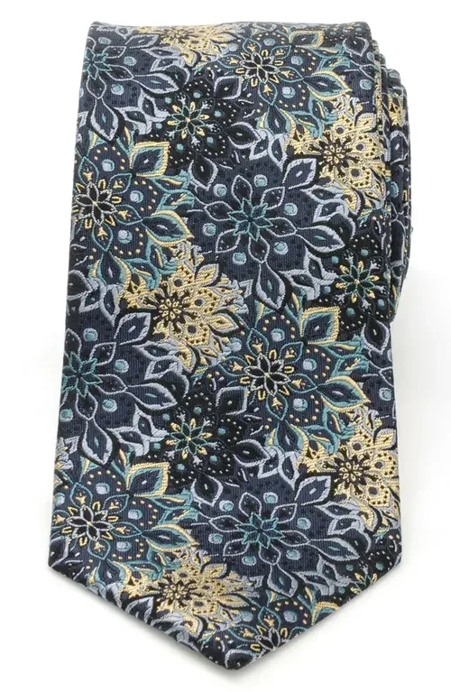 Kaleido Floral Navy Tan Silk Tie by Cufflinks, Inc.