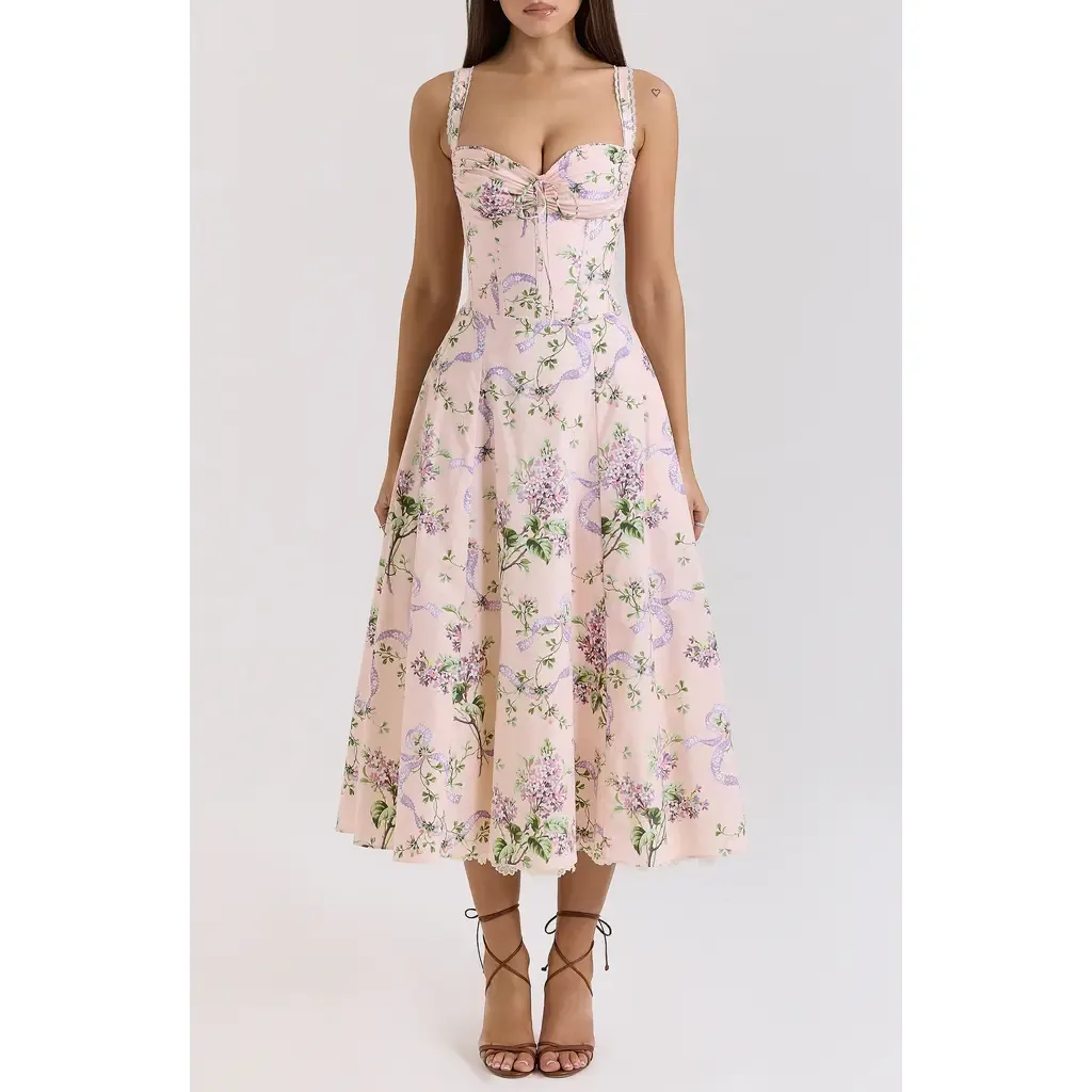 Rosalee Floral Stretch Cotton Petticoat Dress by HOUSE OF CB