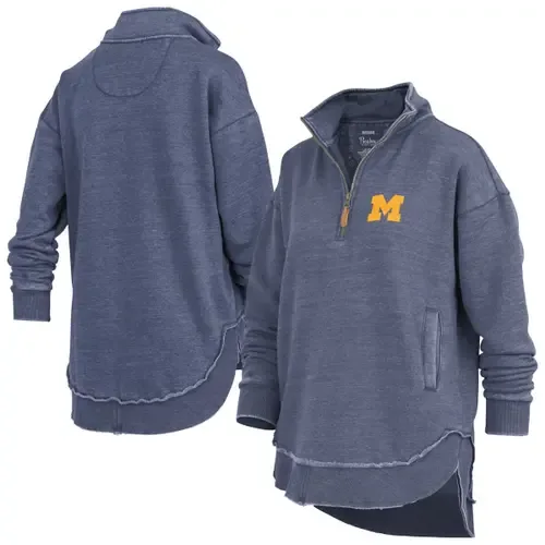 Pressbox Navy Michigan Wolverines Northfork Sojourn Poncho Quarter-Zip Sweatshirt by PRESSBOX