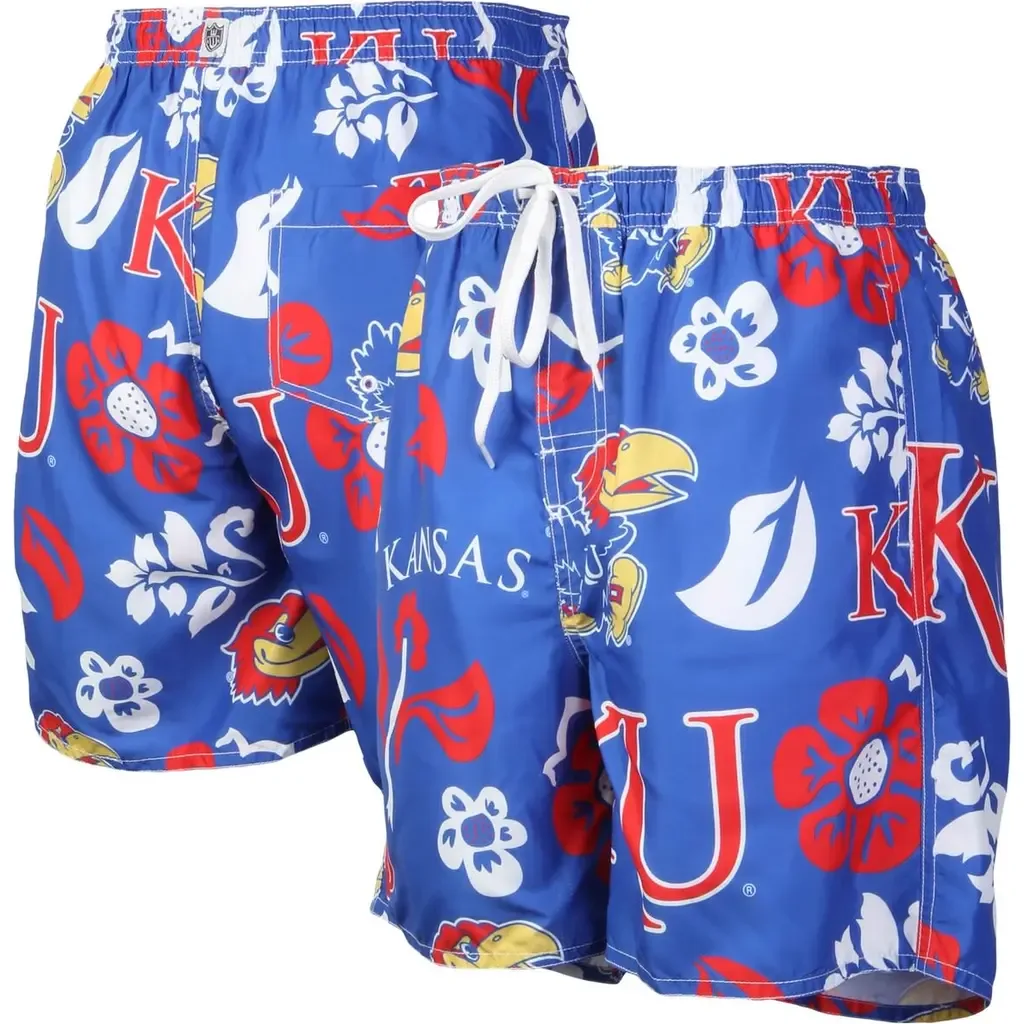 Wes & Willy Royal Kansas Jayhawks Floral Volley Logo Swim Trunks by Wes & Willy
