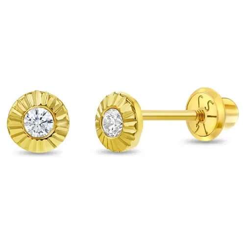 14k Radiant Setting Cubic Zirconia Earrings by In Season Jewelry