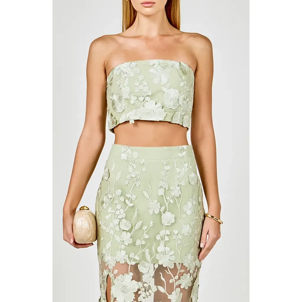 Floral Embroidered Strapless Crop Top by Endless Rose