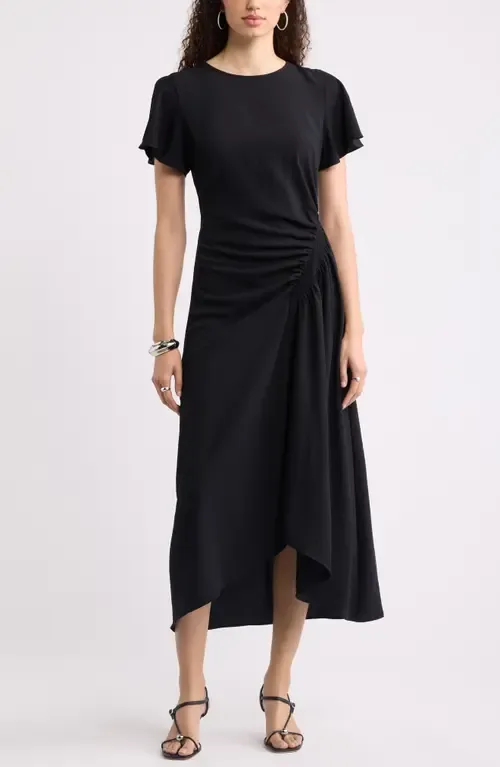 Split Sleeve Side Smocked Midi Dress