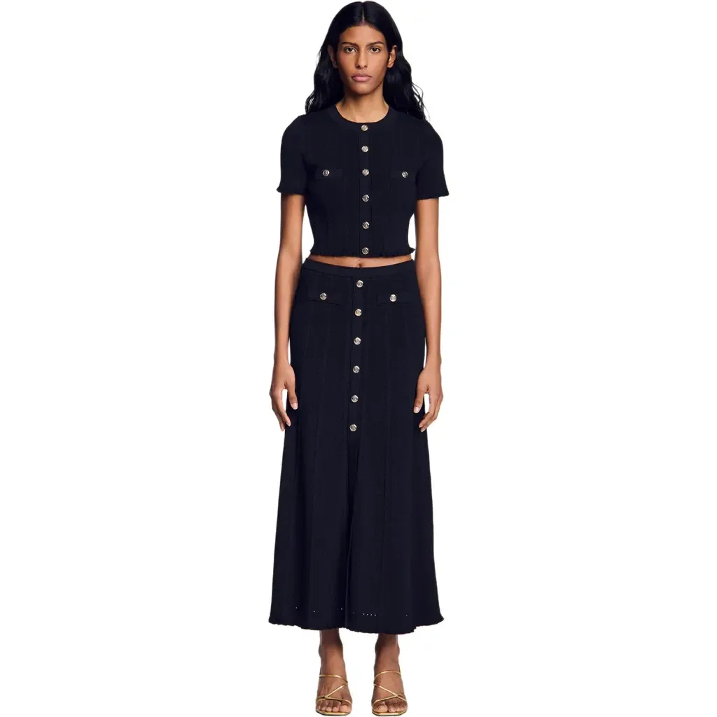 Cropped Pointelle Knit Cardigan by SANDRO