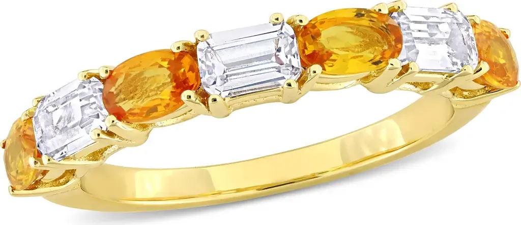 Sapphire & White Sapphire Semi-Eternity Ring 14k by Julianna B.