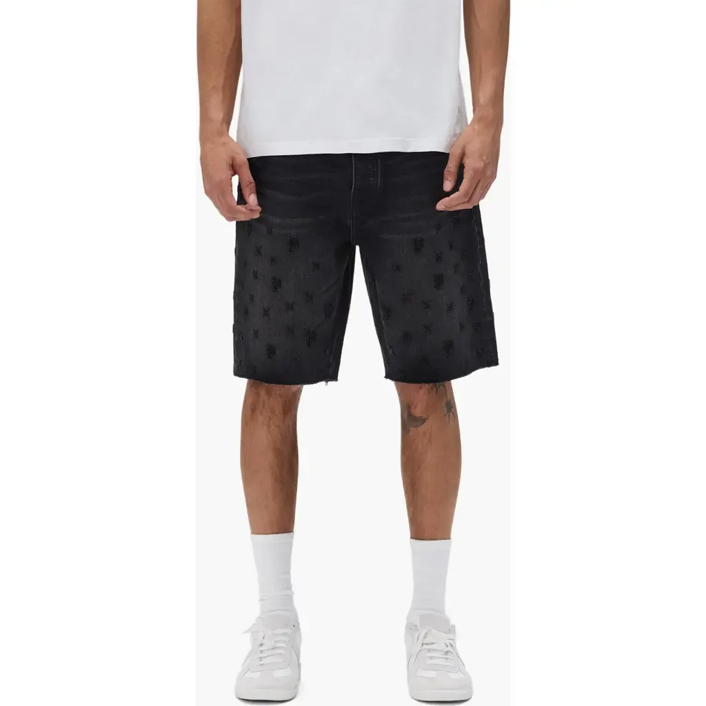 Beaded Monogram Denim Shorts by PURPLE BRAND