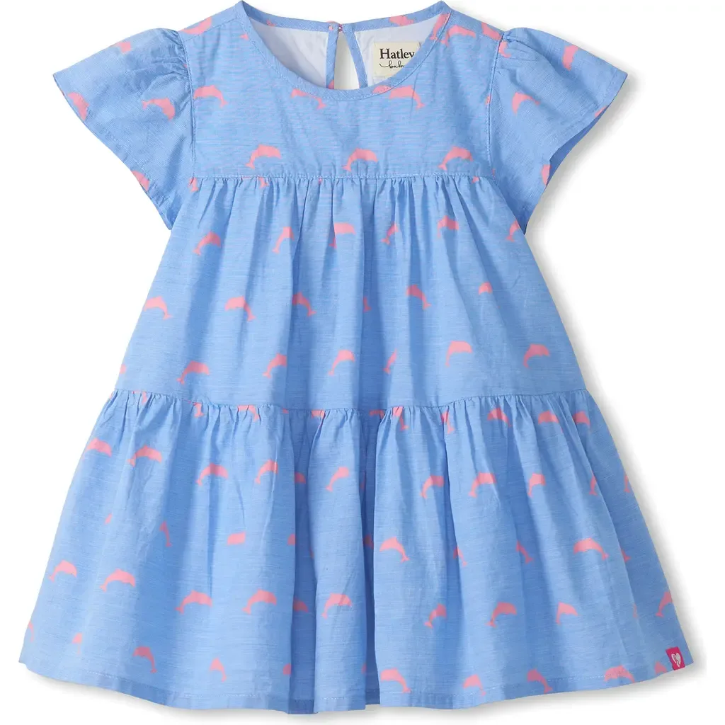 Pink Dolphin Print Cotton Tiered Dress by Hatley