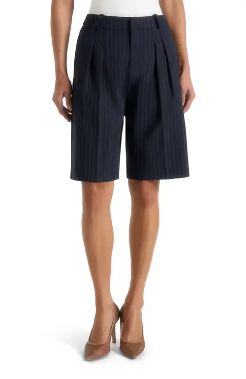 Lorette Pinstripe Double Pleat Tailored Shorts by Manière De Voir