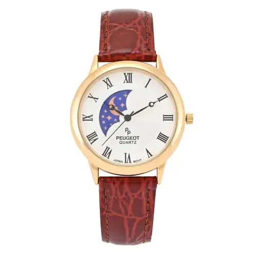 Vintage Left Window Sun Moon Leather Watch 38MM by Peugeot