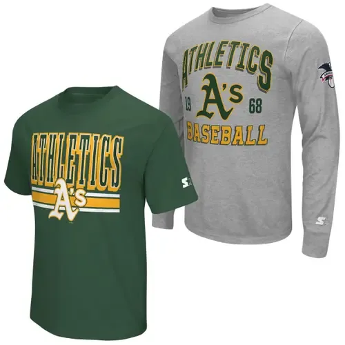 Starter Heather Gray/Green Athletics Two-Pack Long Sleeve & Short Sleeve T-Shirt Set by STARTER