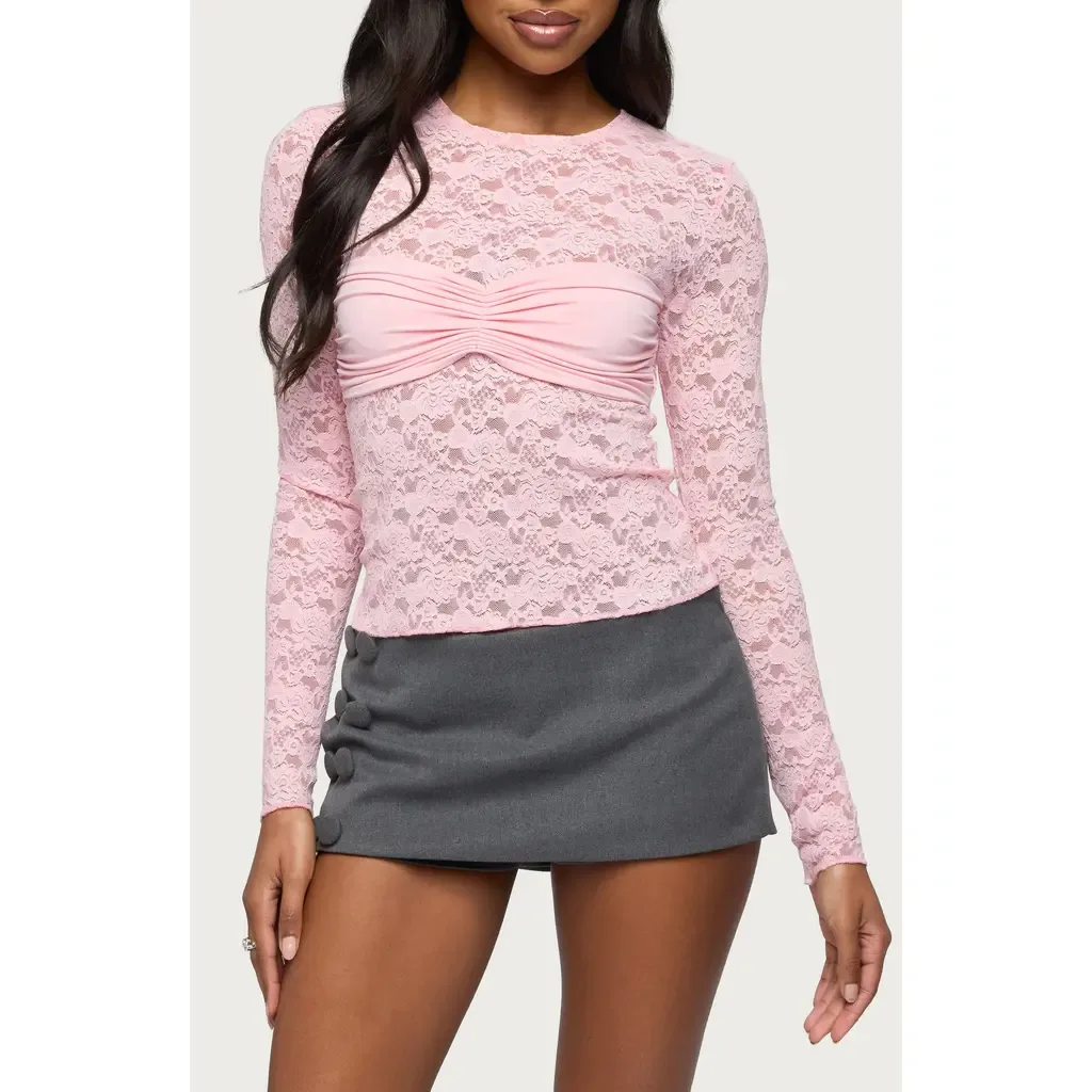 Rosette Bandeau Sheer Lace Top by EDIKTED