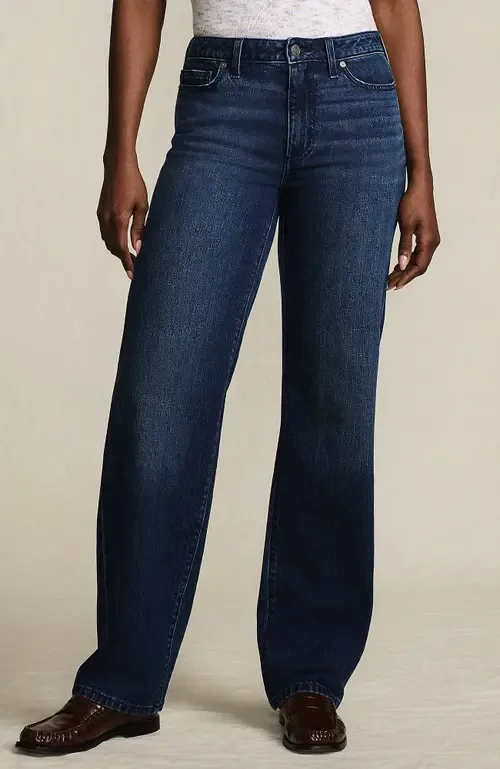 Soft Denim Mid Rise Relaxed Straight Leg Jeans by Lands' End