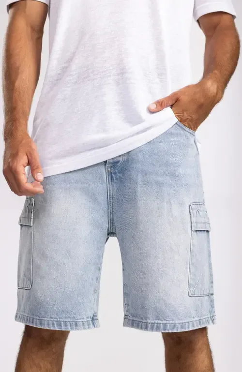 Relaxed Fit Cargo Denim Bermuda Shorts by Mania