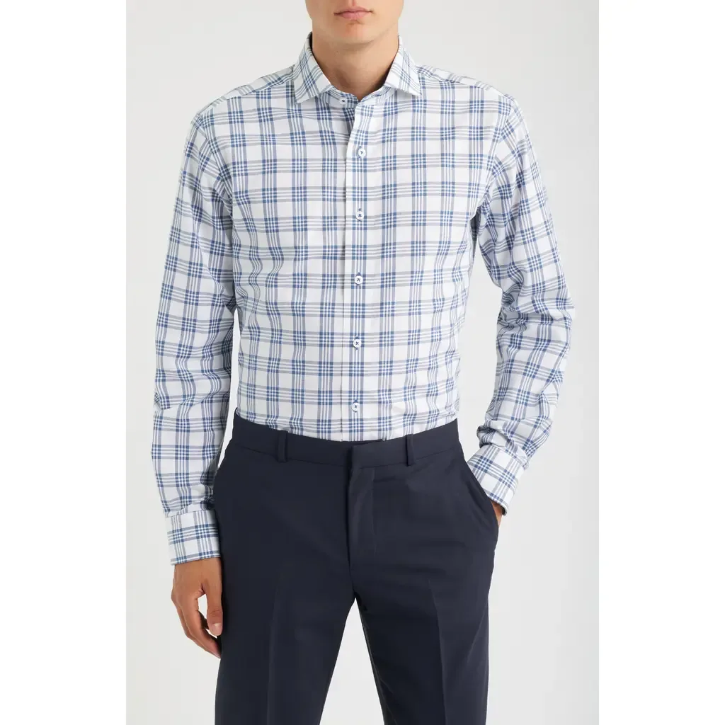 Trim Fit Plaid Cotton Dress Shirt by Lorenzo Uomo