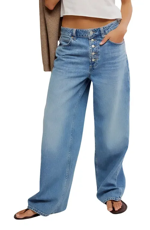 Nia Exposed Button Wide Leg Jeans by Free People